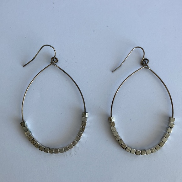 Silver Bead Detailed Hoop Dangle Earrings - Picture 2 of 3